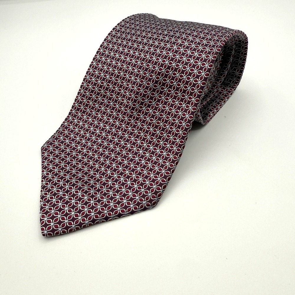 Brooks Brothers Makers Tie Mens‎ One Size Burgundy Geometric Circle Necktie Silk